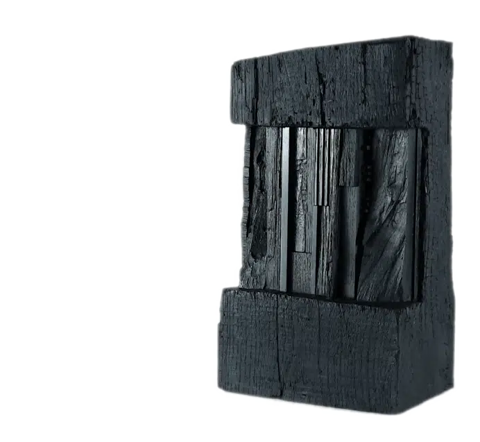 Insides. Oak, Walnut, Wild Cherry, ink, lacquer gum, oil. A sculpture by Julien Hardy, french art woodworker